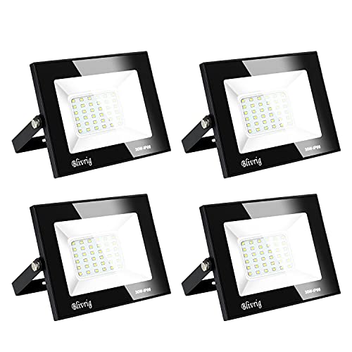 Blivrig LED Strahler Außen,30W strahler außen,Led Flutlicht Außenleuchte Superhell LED Fluter Außenstrahler LED Scheinwerfer,led strahler außen,für Garten, Garage,Sportplatz(4PCS-Kaltes Weiß, 30W) von Blivrig