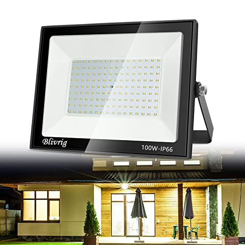 LED Strahler Außen 100W, LED Strahler 100W, 10000LM Superhell Außenstrahler LED Fluter IP66 Wasserfest LED Außenleuchte Flutlicht，6000K Kaltes Weiß LED-Strahler für Hinterhof, Garage, Flur, Garten von Blivrig