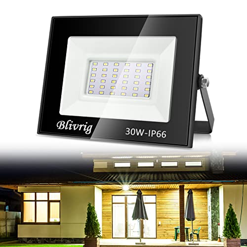 LED Strahler Außen 30W, LED Strahler 30W, 3000LM Superhell Außenstrahler LED Fluter IP66 Wasserfest LED Außenleuchte Flutlicht，6000K Kaltes Weiß LED-Strahler für Hinterhof, Garage, Flur,Garten von Blivrig