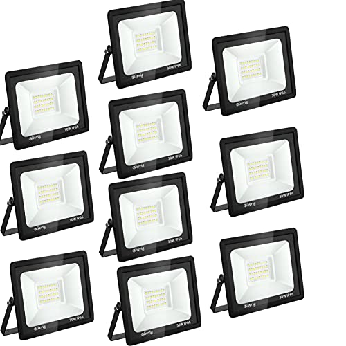 Blivrig LED Strahler Außen 30W 10 Stück, LED Strahler Flutlicht 30W, 3000LM Superhell Außenstrahler 3500K Warmweiß Fluter Flutlicht IP66 Wasserdicht Aussenstrahler, Außenlampe Hinterhof, Garage, Flur von Blivrig