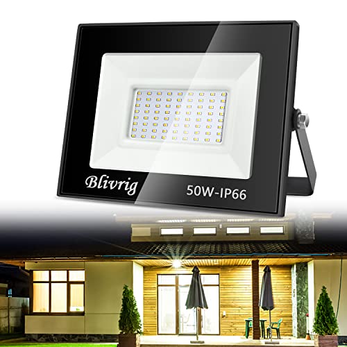 LED Strahler Außen 50W, LED Strahler 50W, 5000LM Superhell Außenstrahler LED Fluter IP66 Wasserfest LED Außenleuchte Flutlicht，6000K Kaltes Weiß LED-Strahler für Hinterhof, Garage, Flur, Garten von Blivrig