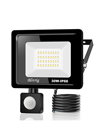 Blivrig LED Strahler Außen mit Bewegungsmelder 30W IP66 Scheinwerferled aussenstrahler mit bewegungsmelder,3000LM Kaltes Weiß 6000K Superhell Außenstrahler LED Fluter Flutlicht,für Garten,Garage von Blivrig