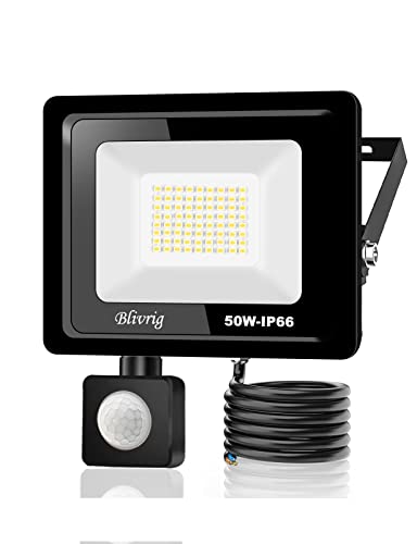 Blivrig LED Strahler Außen mit Bewegungsmelder 50W IP66 Scheinwerferled aussenstrahler mit bewegungsmelder,5000LM Kaltes Weiß 6000K Superhell Außenstrahler LED Fluter Flutlicht,für Garten,Garage von Blivrig