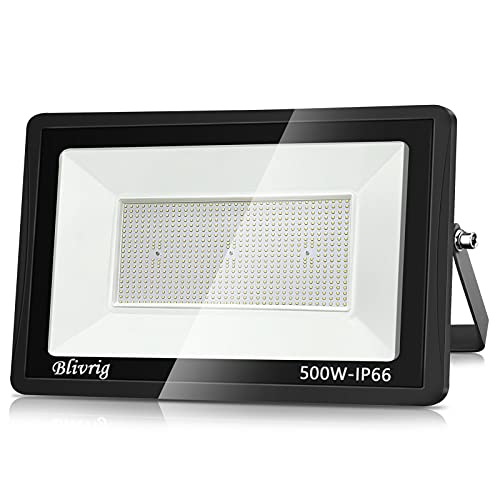 LED Strahler Außen, 500W LED Strahler, 50000LM Superhell Außenstrahler 6000K Kaltweiß Fluter Flutlicht IP66 Wasserdicht Aussenstrahler，Außenlampe Hinterhof, Garage, Flur,Garten(Kühles Weiß, 500W-4PCS) von Blivrig