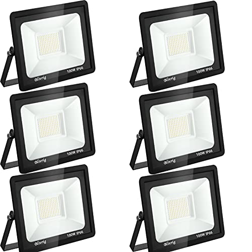 LED Strahler Außen 100W 6 Stück, LED Strahler Flutlicht 100W, 10000LM Superhell Außenstrahler 6000K Kaltweiß Fluter Flutlicht IP66 Wasserdicht Aussenstrahler, Außenlampe Hinterhof, Garage, Flur von Blivrig