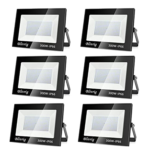 LED Strahler Außen 300W 6 Stück, LED Strahler Flutlicht 300W, 30000LM Superhell Außenstrahler 3500K Warmweiß Fluter Flutlicht IP66 Wasserdicht Aussenstrahler, Außenlampe Hinterhof, Garage, Flur von Blivrig