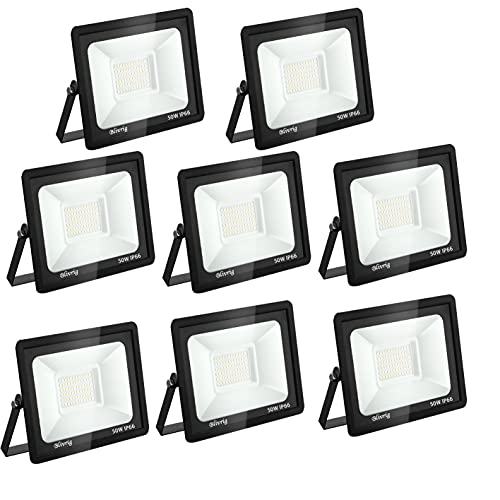 Blivrig LED Strahler Außen 50W 8 Stück, LED Strahler Flutlicht 50W, 5000LM Superhell Außenstrahler 3500K Warmweiß Fluter Flutlicht IP66 Wasserdicht Aussenstrahler, Außenlampe Hinterhof, Garage, Flur von Blivrig