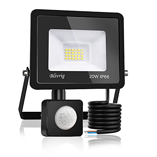 Blivrig LED Strahler mit Bewegungsmelder Außen 20W Kaltweiss, Fluter mit Bewegungssensor, Superhell 2000LM Aussenstrahler, IP66 Wasserdicht Scheinwerfer, für Garten, Garage (Kaltes Weiß, 20W) von Blivrig