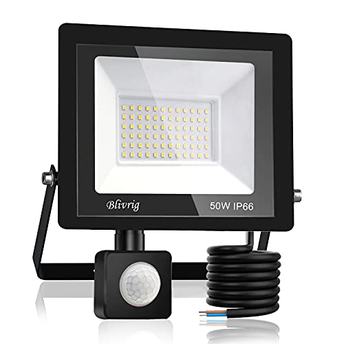 Blivrig LED Strahler mit Bewegungsmelder Außen 50W, Warm Fluter Leuchte mit Bewegungssensor, Superhell 5000LM Aussenstrahler, IP66 Wasserdicht Scheinwerfer, für Garten, Garage, Hof (Warmweiß, 50W) von Blivrig