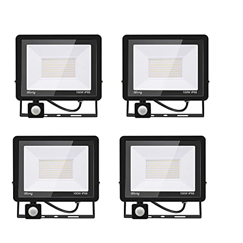 Blivrig LED Strahler mit Bewegungsmelder Außen 100W Kaltweiss, Fluter mit Bewegungssensor, Superhell 10000LM Aussenstrahler, IP66 Wasserdicht Scheinwerfer, für Garten,Garage (4pcs-Kaltes Weiß, 100W) von Blivrig