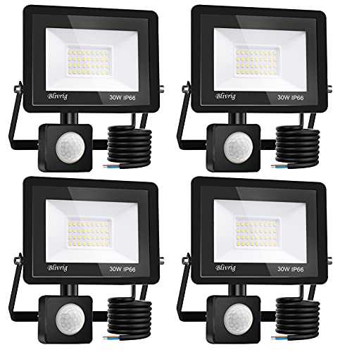 Blivrig LED Strahler mit Bewegungsmelder Außen 30W Warmweiss, Fluter mit Bewegungssensor, Superhell 3000LM Aussenstrahler, IP66 Wasserdicht Scheinwerfer, für Garten, Garage (4pcs-Warmweiß, 30W) von Blivrig