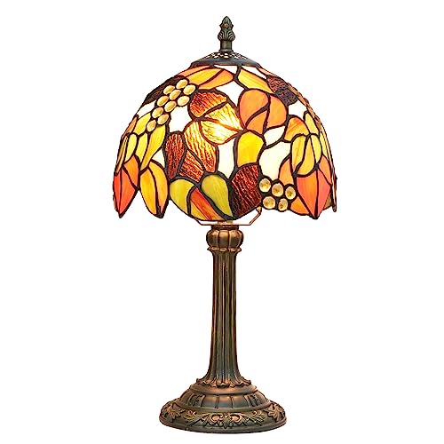 Blivuself Tiffany Buntglas Tischlampe Orange Trauben Schlafzimmer Nachttisch Schreibtisch Licht Für Büro Schlafsaal Bar Dekorieren Retro Stil Einzigartige Nette Akzent Dekor 8" Dorf Nachttisch Lampen von Blivuself