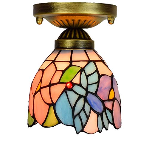 Blivuself Tiffany Deckenleuchte 6-Zoll-Tiffany-Buntglas-Aisle Flur Balkon Rosa Vogel-Lampen und Laternen Kleine Deckenleuchte von Blivuself