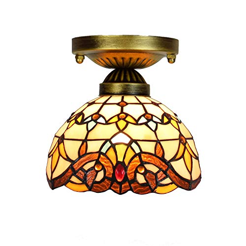 Blivuself Tiffany Deckenleuchte 8-Zoll-Tiffany-Buntglas-Aisle Flur Balkon Gelb Barock Helle Klein-Deckenleuchte von Blivuself