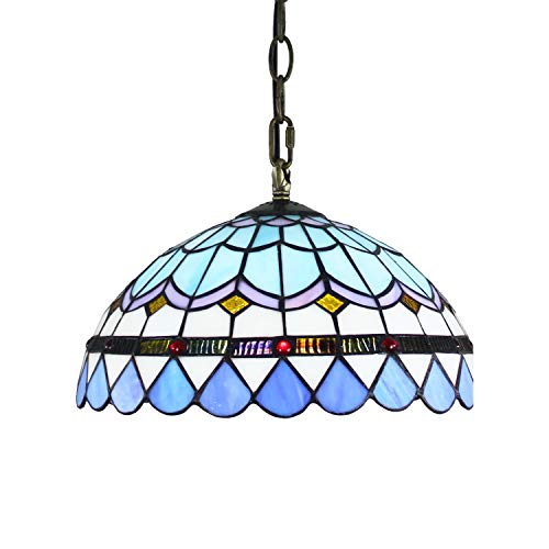 Blivuself Tiffany Lampe 12 Zoll Tiffany Pendelleuchte MITTELMEER Blau Modern Style Pendelleuchte Glas-Leuchte for Flur Schlafzimmer Restaurant Café von Blivuself