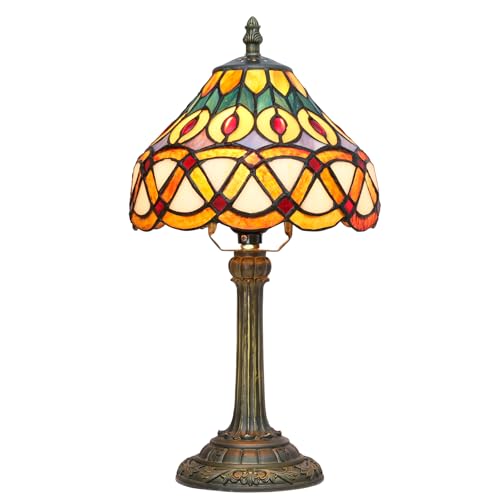 Blivuself Tiffany Lampe Buntglas Pfauenschwanz Stil gelbe Tischlampe Vintage Handmade Wohnzimmer Leselampe 8x8x14 Zoll Home Office Licht gehören Glühbirne von Blivuself