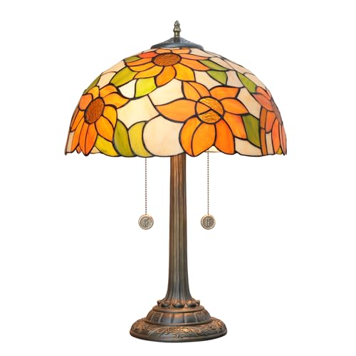 Blivuself Tiffany Lampe Sonnenblume Gelb Stil Glasmalerei Tischlampe Antike Nachttisch Leselicht 16X16X23 Zoll Dekor Schlafzimmer Wohnzimmer LED Lampe von Blivuself