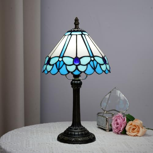 Blivuself Tiffany Lampe blau Schmetterling Stil Glasmalerei Leselampe 8X8X14 Zoll Schlafzimmer Nachttisch Nachtlicht Home Office Schreibtischlampe mit LED-Birne von Blivuself