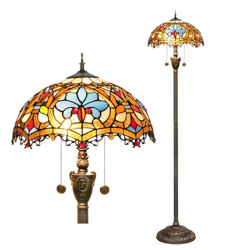 Blivuself Tiffany Stehlampe Buntglas Stehlampe Helle Beleuchtung Rustikale Stehlampe Vintage Einzigartige Bronze Leseecke Lampe für Home Decor Wohnzimmer Schlafzimmer 16X16X64 Zoll von Blivuself