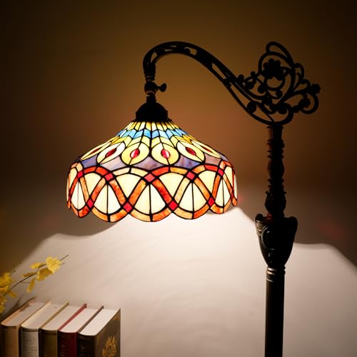 Blivuself Tiffany Stehlampe Gelber Pfauenschwanz Buntglas Stehlampe Verstellbarer Winkel Hohe Stehlampe für Zuhause Wohnzimmer Schlafzimmer von Blivuself