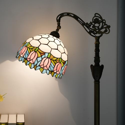 Blivuself Tiffany Stehlampe Rosa Tulpe Glasmalerei Schwanenhals Stehlampe Handgefertigte Tiffany-Stil Stehlampe mit Winkel verstellbare Lampenschirm für das Lesen arbeiten Home Decoration von Blivuself