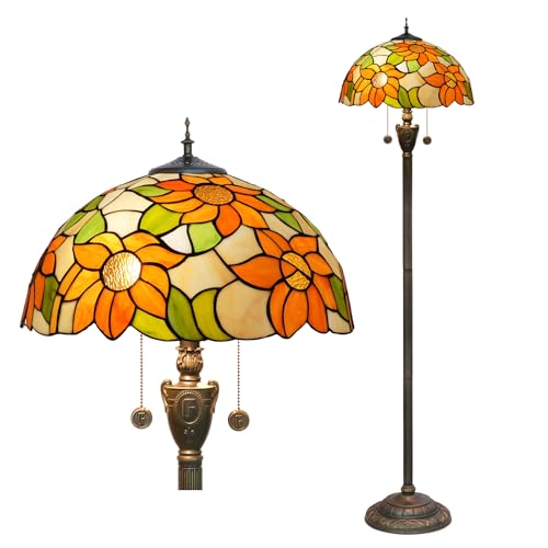 Blivuself Tiffany Stehlampe Sonnenblume gelb gebeizt Glas Stehlampe helle Beleuchtung rustikale Stehlampe Vintage einzigartig Bronze Lesen Ecke Lampe für Home Decor Wohnzimmer Schlafzimmer von Blivuself