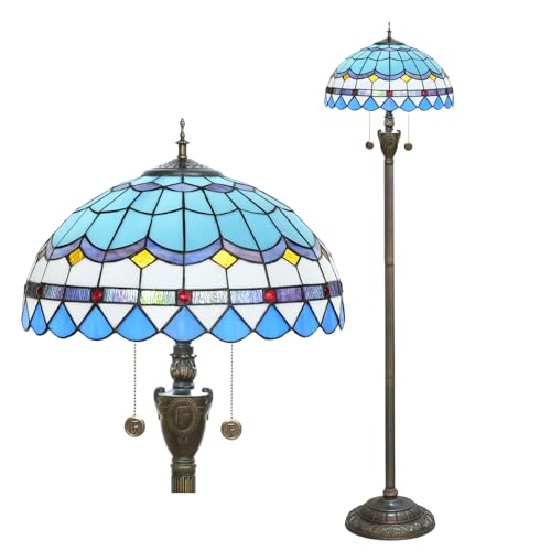 Blivuself Tiffany Stehlampe blau mediterranen Stil gebeizt Glas Stehlampe helle Beleuchtung rustikale Stehlampe Vintage einzigartig Bronze Lesen Ecke Lampe für Home Decor Wohnzimmer Schlafzimmer von Blivuself