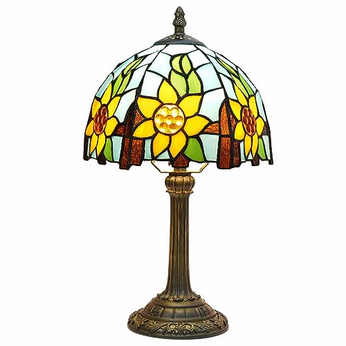 Blivuself Tiffany Stil Bunt Glas Tischlampe gelb Sonnenblume blau Schlafzimmer Nachttisch Lesepult Licht für Büro Schlafsaal Bar Restaurant Decor Retro Vintage nette Blume kleine Nachtlicht Geschenk von Blivuself