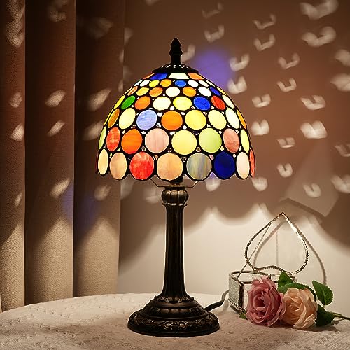 Blivuself Tiffany Stil Bunt Glas Tischlampe mehrfarbiges Schlafzimmer Nachttisch Kinder Leseschreibtisch Licht für Büro Bar Restaurant Esszimmer Decor Retro Dorf Speicher niedliche kleine Nachtlichter von Blivuself