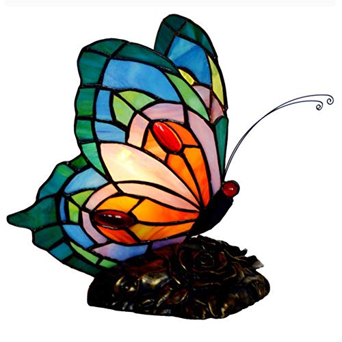 Blivuself Tiffany Tischlampe Schlafzimmer Arbeitszimmer Dekoration Schmetterlings-Nachtlicht-Handgefertigte Glasmalerei Lampe Tiffany von Blivuself