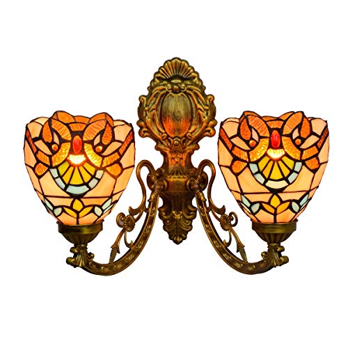 Blivuself Tiffany Wandlampen Licht 6-Zoll-britisch modern kreativen Korridor Tiffany Doppelkopfwandlampe Barock Glasmalerei Bar Restaurant Glaslampe von Blivuself