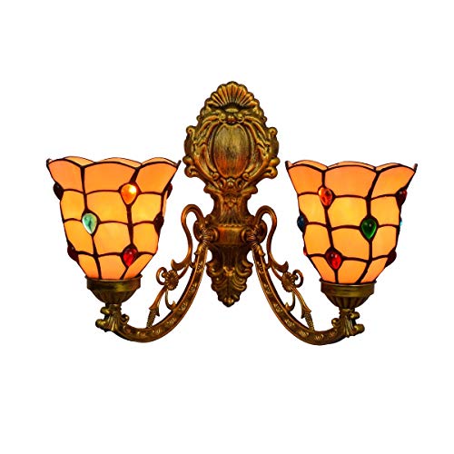 Blivuself Tiffany Wandlampen Licht Einkopf britisch modern kreativer Korridor Tiffany Doppelkopfwandlampe einfach Buntglas Wohnzimmer Esszimmer Glaslampe von Blivuself