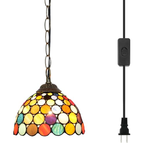 Tiffany Pendelleuchte Plug in Hängelampe Buntglas Kücheninsel Licht für Home Decor Esszimmer Wohnzimmer Studie Flur von Blivuself