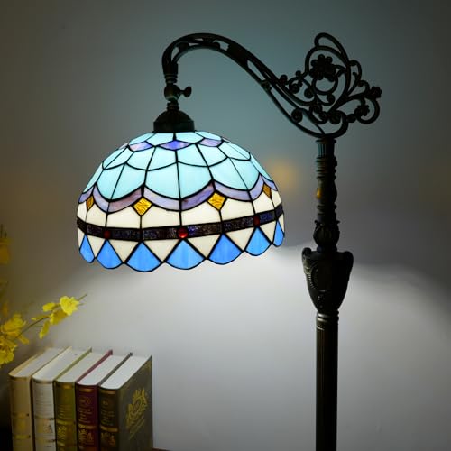Tiffany Stehlampe Vintage Stehlampe blau mediterranen Stil Glasmalerei Stehlampe rustikalen Ecke Schwanenhals Stehlampe mit verstellbarem Winkel für Home Decor Wohnzimmer Schlafzimmer 12X12X63 Zoll von Blivuself