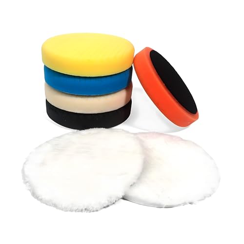 Polierpad Klett Set, Polierpads, Polierschwamm 150mm Klett, Polierschaum Set für Exzenter Poliermaschine Schleifmaschine, Auto polieren Profiset 7 Stück von Blleshelfl