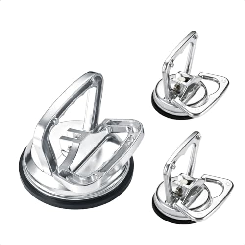 Blmirror 3-Teiliges Ziehkörperformungswerkzeug Autobeulenentfernungswerkzeug Silber Aluminiumlegierung + Gummisaugnapf Schwerer Aluminium-Vakuumplatten-Handgriffhalter von Blmirror