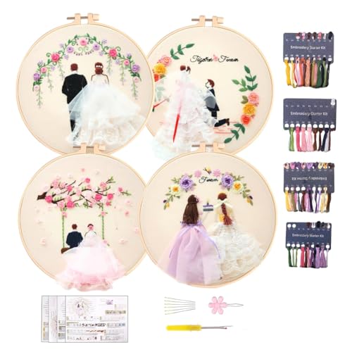 Blmirror 4er-Pack Sticksets für Erwachsene, DIY-Sticksets für Anfänger, Handstickset mit Mustern (Hochzeit), Einfache Installation von Blmirror