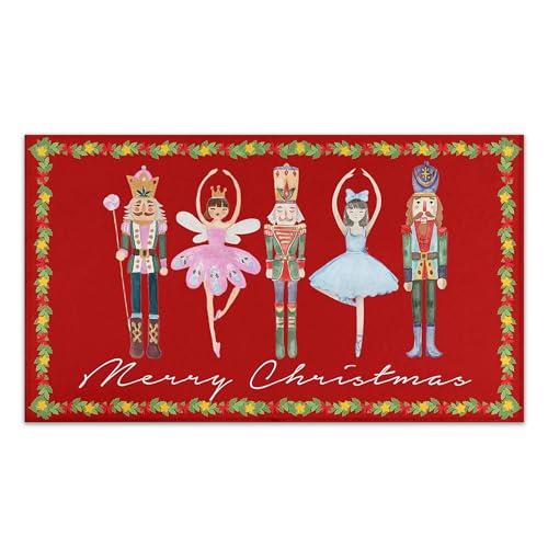 Blob Bigomi Fußmatte, Motiv: rote Nussknacker, Weihnachtsdekoration, für Zuhause, saisonaler Winter, flacher Eingangsteppich für drinnen und draußen, 43,2 x 76,2 cm, Rot von Blob Bigomi