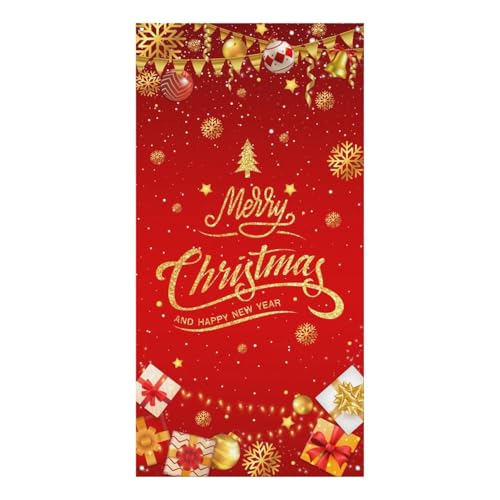 Türabdeckung mit Aufschrift "Merry Christmas", goldene Weihnachtstürdekoration, Türbanner Veranda-Schild, hängender Hintergrund, Weihnachts-Türdekoration für Zuhause, Haustür, Winter, Innen- und Türabdeckung mit Aufschrift "Merry Christmas", goldene Weihnachtstürdekoration, Türbanner Veranda-Schild, hängender Hintergrund, Weihnachts-Türdekoration für Zuhause, Haustür, Winter, Innen- und von Blob Bigomi