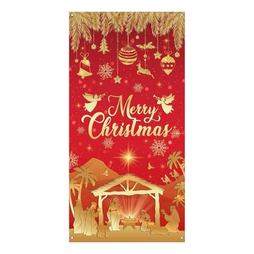 Weihnachtskrippen-Weihnachtstürabdeckung, Weihnachtstürdekoration, Türbanner Veranda-Schild, hängender Hintergrund, Weihnachts-Türdekoration für Zuhause, Haustür, Winter, Innen- und Außenbereich Weihnachtskrippen-Weihnachtstürabdeckung, Weihnachtstürdekoration, Türbanner Veranda-Schild, hängender Hintergrund, Weihnachts-Türdekoration für Zuhause, Haustür, Winter, Innen- und Außenbereich von Blob Bigomi