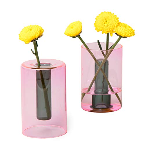 Block Design Mini-Vase aus Glas, wendbar, Rosa / Grün von Block Design