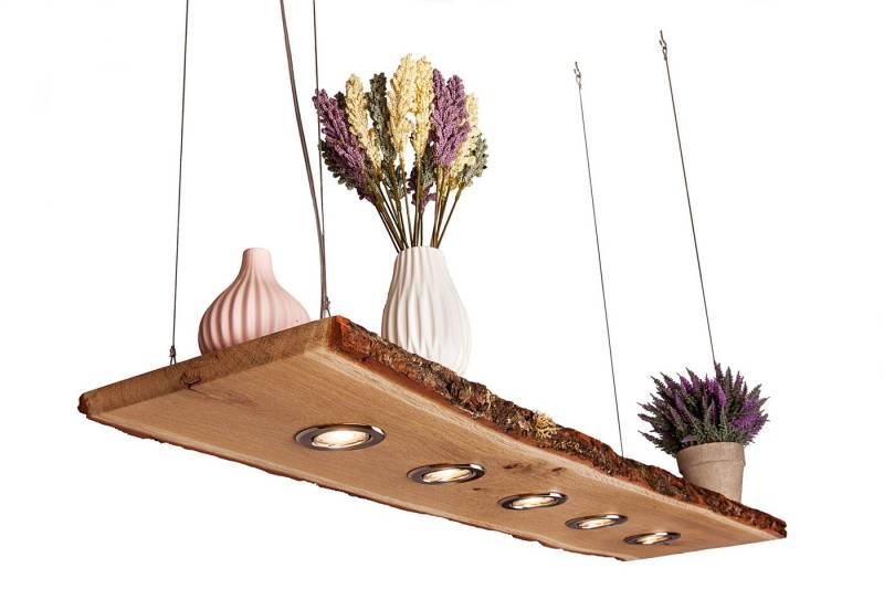 Blockholz-Schmiede Hängeleuchte Hängeleuchte Eiche mit Rinde 80cm - 120cm Smart Home, LED wechselbar, Warmweiß von Blockholz-Schmiede