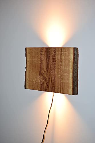 Blockholz-Schmiede LED Wandleuchte Eiche Innen - Rustikale Holz Wandlampe für Flur, Treppenhaus, Schlafzimmer - Inklusive Leuchtmittel 30cm x 25cm von Blockholz-Schmiede