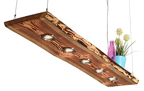 Deckenlampe Holz geflammt für die Küche - vintage Hängelampe – Esszimmer Pendelleuchte – Deckenleuchte mit LED Beleuchtung 5W Dimmbar Warmweiß mit Fernbedinung Smart Home, Größe: 150cm 6 LEDs von Blockholz-Schmiede