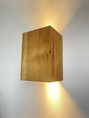 Blockholz-Schmiede Eichen LED Wandleuchte Innen - Wandlampe für Flur, Treppenhaus, Schlafzimmer - Inklusive Leuchtmittel von Blockholz-Schmiede