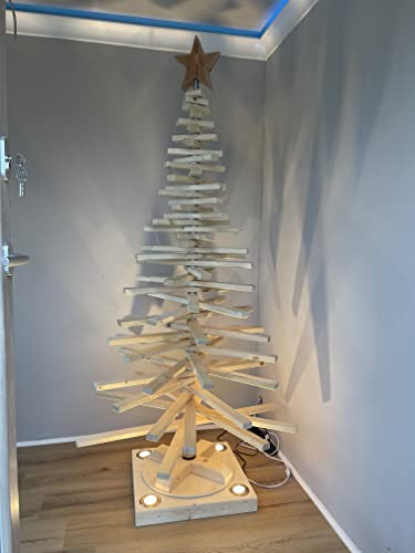 Nachaltiger Weihnachtsbaum 120cm - 210cm handgefertigt aus Holz mit Elektrischen Drehsockel (Sockel) von Blockholz-Schmiede