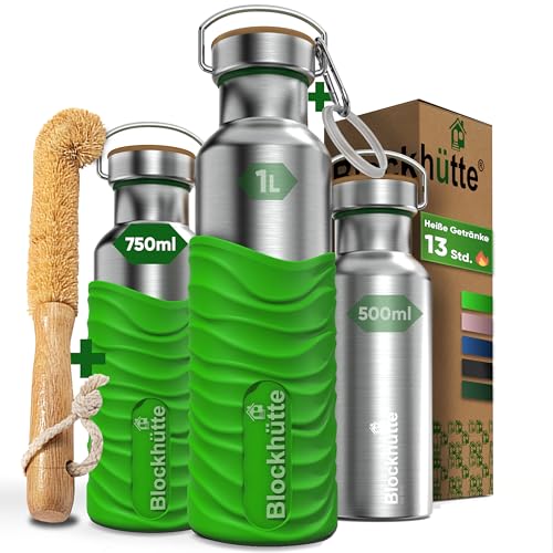 Blockhütte Edelstahl Trinkflasche 750ml I Wasserflasche Kohlensäure geeignet I Auslaufsicher, BPA-Frei Metall Thermosflasche mit Silikonmantel I Isolierflasche für Kinder, Erwachsene, Sport Blockhütte Edelstahl Trinkflasche 750ml I Wasserflasche Kohlensäure geeignet I Auslaufsicher, BPA-Frei Metall Thermosflasche mit Silikonmantel I Isolierflasche für Kinder, Erwachsene, Sport von Blockhütte
