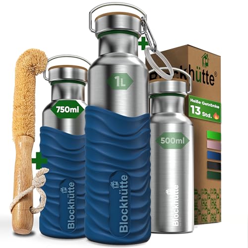 Blockhütte Edelstahl Trinkflasche 750ml I Wasserflasche Kohlensäure geeignet I Auslaufsicher, BPA-Frei Metall Thermosflasche mit Silikonmantel I Isolierflasche für Kinder, Erwachsene, Sport Blockhütte Edelstahl Trinkflasche 750ml I Wasserflasche Kohlensäure geeignet I Auslaufsicher, BPA-Frei Metall Thermosflasche mit Silikonmantel I Isolierflasche für Kinder, Erwachsene, Sport von Blockhütte