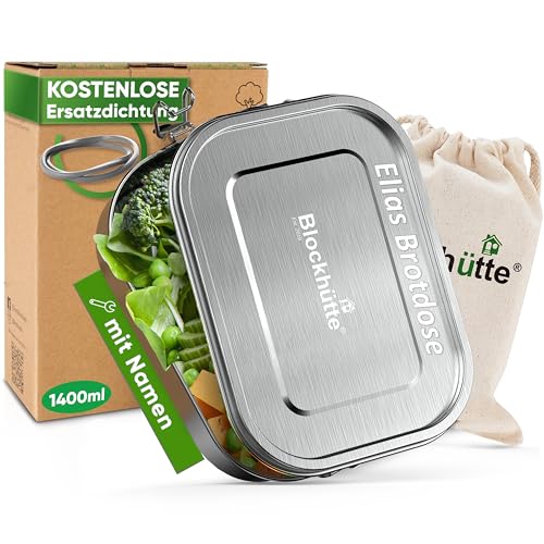 Blockhütte Personalisierte Edelstahl Brotdose mit Gravur I 1400 ml I Lunchbox mit Name, Bento Box für Erwachsene, Brotdose mit 3 Fächern, Meal Prep Boxen, Lunchbox personalisierbar von Blockhütte