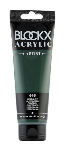 Blockx 60645BXC - Tube 120ml, feine Acrylfarbe, Acrylic Artist, deckend und satiniert, PG 7 PR 254 PY 74 Olivgrün, 1 Stück von Blockx